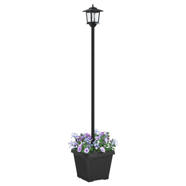 Слънчев стълб с саксия with LED Bulb Черно 32 x 32 x 158 см