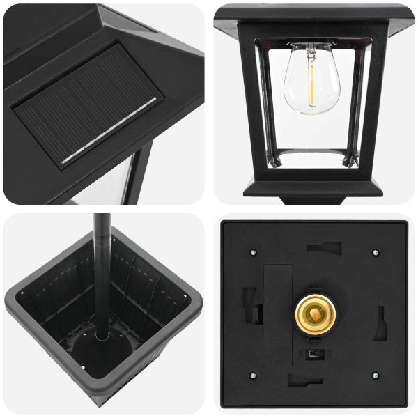 Слънчев стълб с саксия with LED Bulb Черно 32 x 32 x 158 см