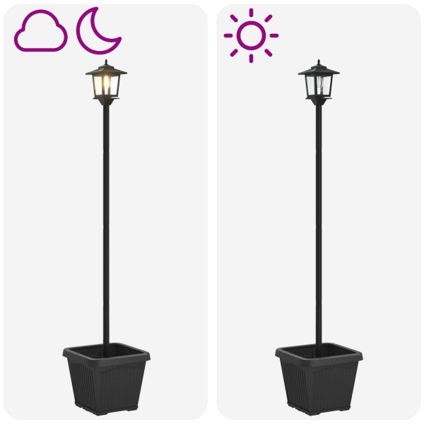 Слънчев стълб с саксия with LED Bulb Черно 32 x 32 x 158 см