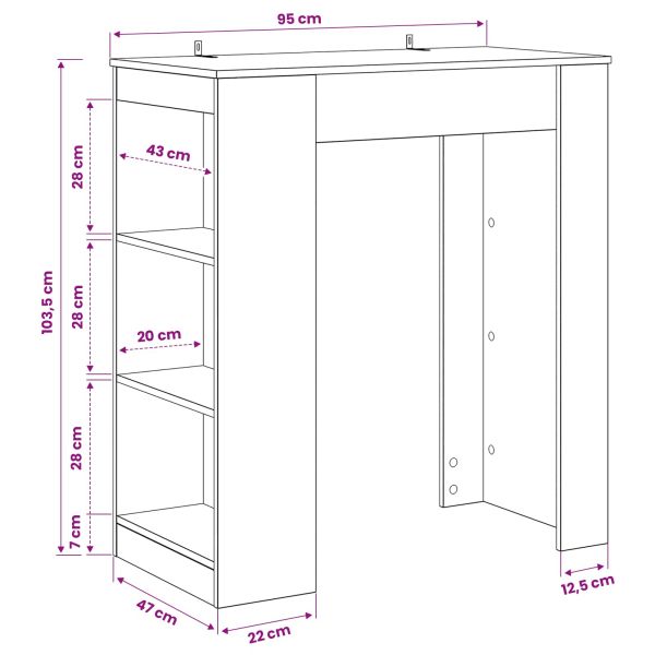Бар маса 95 x 47 x 103,5 см Инженерна дървесина Черен дъб