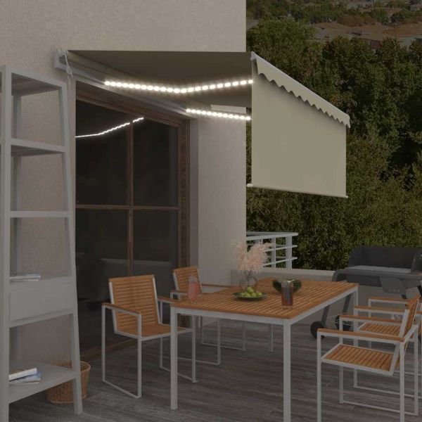 Автоматичен сенник с щора LED и сензор за вятър 3x2,5 м кремав