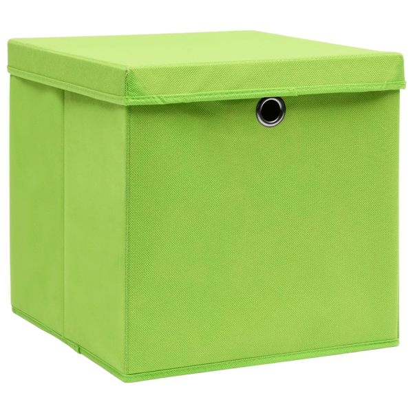 Кутии за съхранение с капаци 10 бр 28x28x28 см зелени