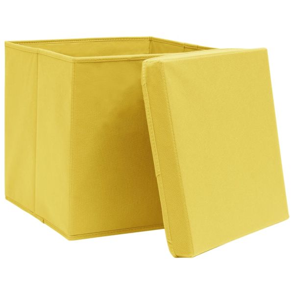 Кутии за съхранение с капаци 10 бр 28x28x28 см жълти
