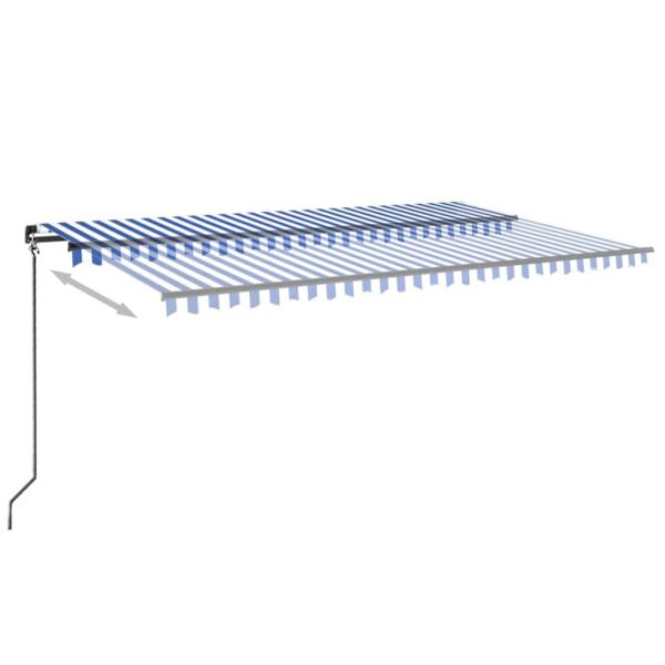 Ръчно прибиращ се сенник с LED, 500x300 см, синьо и бяло