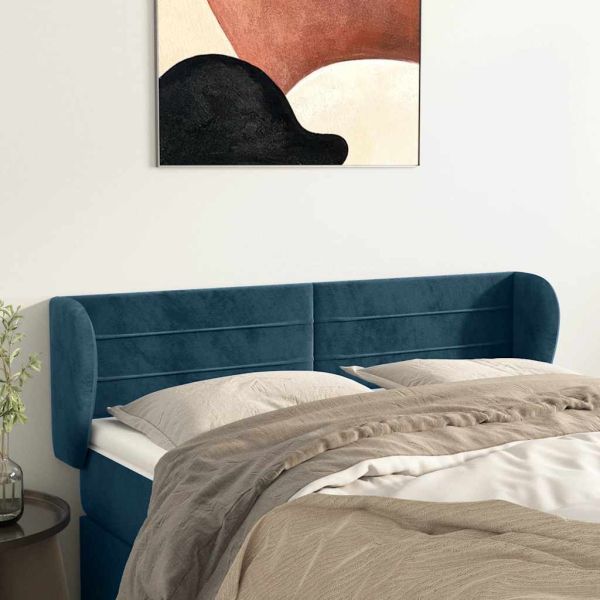 Горна табла за легло с уши, тъмносиня, 147x23x78/88 см, кадифе