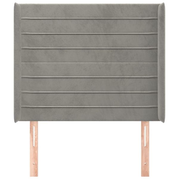 Горна табла за легло с уши, светлосива, 83x16x118/128см, кадифе