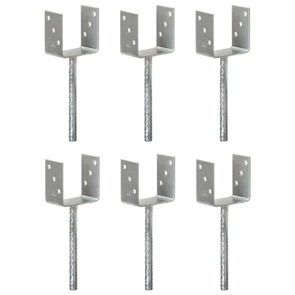 Оградни подпори 6 бр сребристи 10x6x30 см поцинкована стомана
