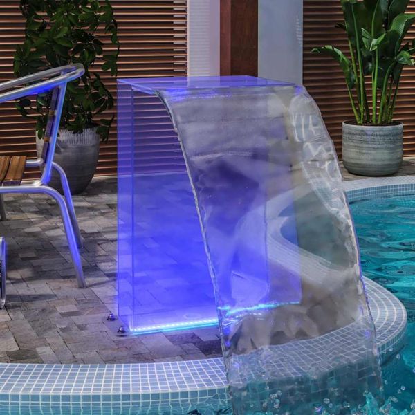 Фонтан за басейн с RGB светодиоди, акрил, 51 см