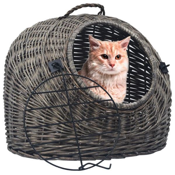 Транспортен кош за котки, сив, 50x42x40 см, естествена върба