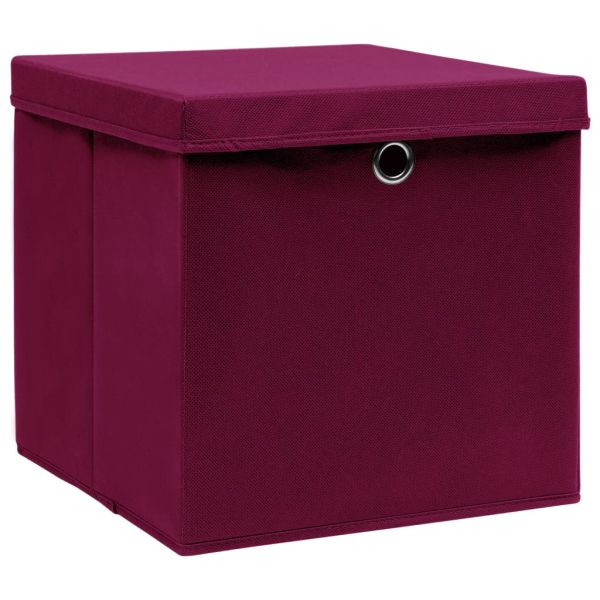 Кутии за съхранение с капак 10 бр тъмночервени 32x32x32 см плат
