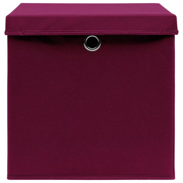 Кутии за съхранение с капак 10 бр тъмночервени 32x32x32 см плат