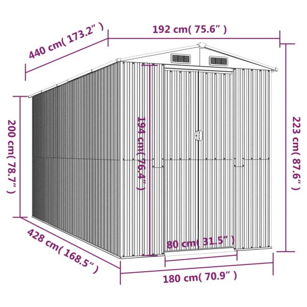 Градинска барака зелена 192x440x223 см поцинкована стомана