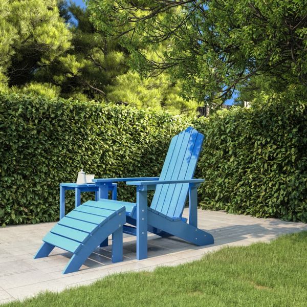 Градински стол Adirondack с табуретка, HDPE, аква синьо