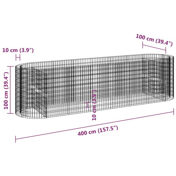 Габион повдигната леха, поцинковано желязо, 400x100x100 cм