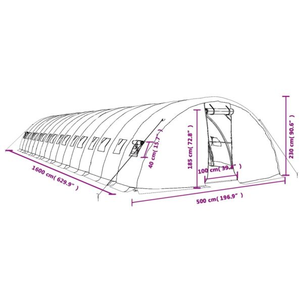 Оранжерия със стоманена рамка зелена 80 м² 16x5x2,3 м
