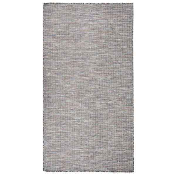 Градински плоскотъкан килим, 80x150 см, кафяво и синьо