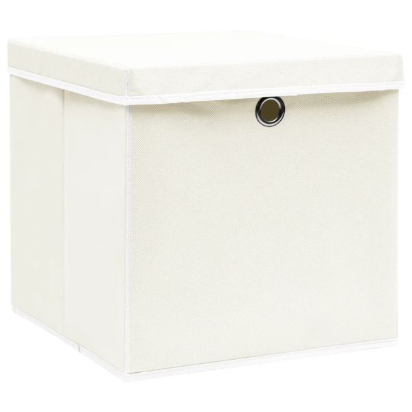 Кутии за съхранение с капаци 4 бр бели 32x32x32 см плат