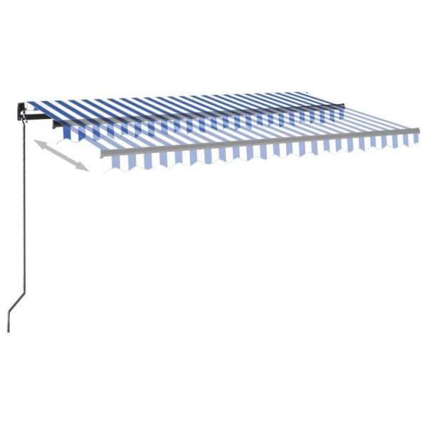 Ръчно прибиращ се сенник с LED, 400x300 см, синьо и бяло