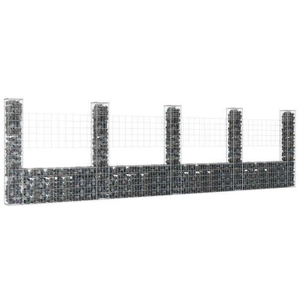 U-образна габионна кошница с 5 стълба, желязо, 500x20x150 см