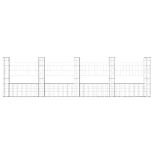 U-образна габионна кошница с 5 стълба, желязо, 500x20x150 см