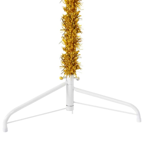 Тънка изкуствена половин коледна елха + стойка златиста 240 см