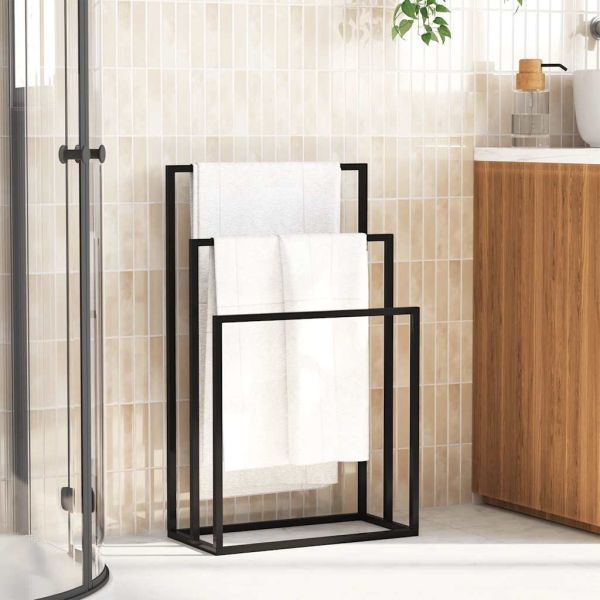 Свободностояща поставка за кърпи, черна, 48x24x79 см, желязо