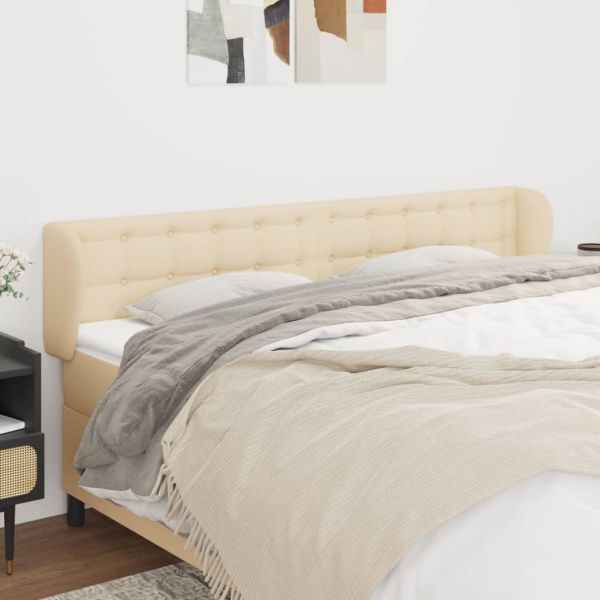 Горна табла за легло с уши, кремава, 163x23x78/88 см, плат