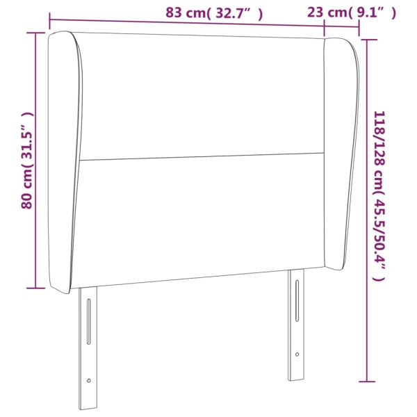 Горна табла за легло с уши, черна, 83x23x118/128 см, кадифе