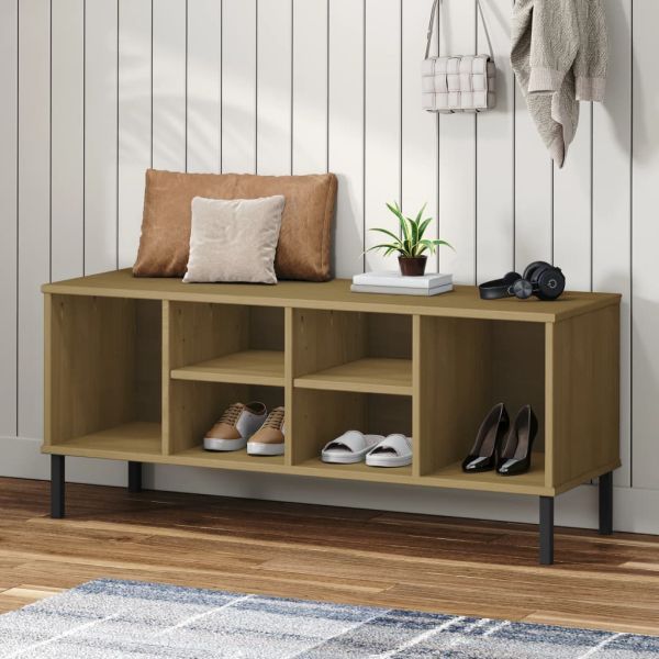 Етажерка за обувки метални крака кафява 106x35x45 см масив OSLO