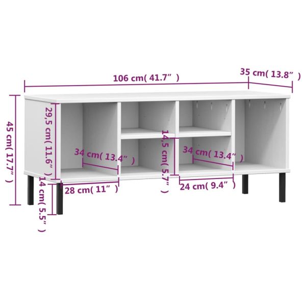 Етажерка за обувки с метални крака бяла 106x35x45 см масив OSLO