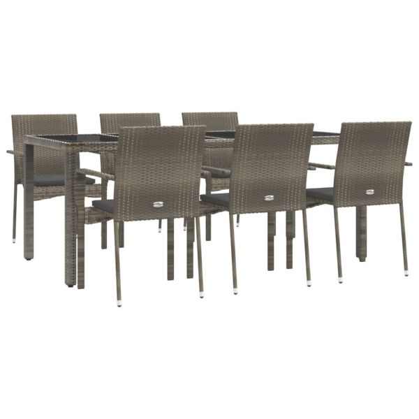 Градински трапезен комплект 7 части с възглавници сив полиратан