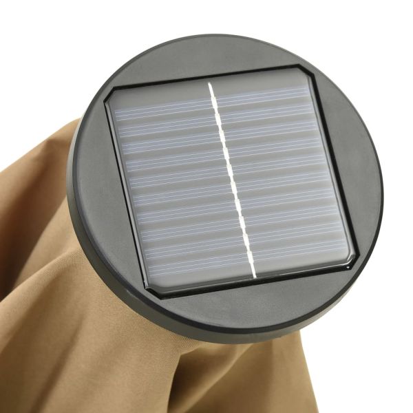 Градински чадър с LED осветление, таупе, 200x211 см, алуминий
