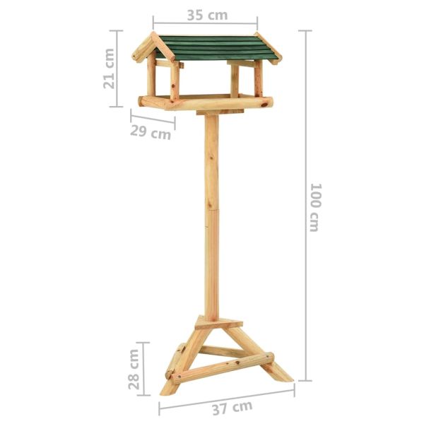Хранилка за птици със стойка 37x28x100 см чамово дърво масив