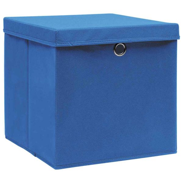 Кутии за съхранение с капаци 4 бр сини 32x32x32 см плат