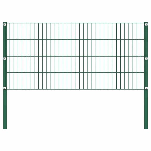 Ограден панел с железни стълбове, зелен, 694,5x80 см