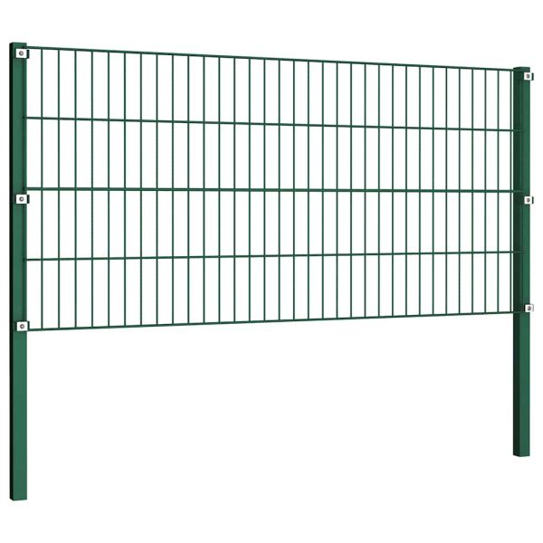 Ограден панел с железни стълбове, зелен, 694,5x80 см
