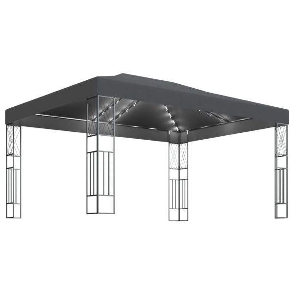 Шатра с LED светещи стрингове, 3х4 м, антрацит, текстил