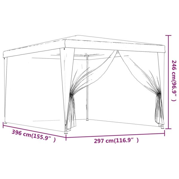 Парти палатка с 4 мрежести странични стени, синя, 3x4 м, HDPE