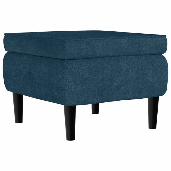 Фотьойл Wingback с табуретка, син, кадифе