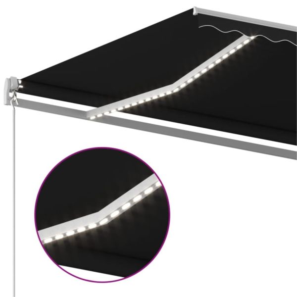 Ръчно прибиращ се сенник с LED, 600x350 см, антрацит