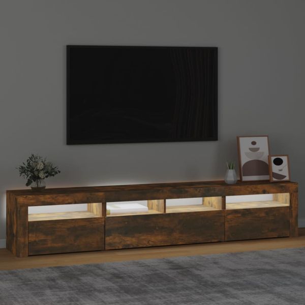 ТВ шкаф с LED осветление, опушен дъб, 210x35x40 см