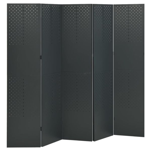 5-панелни паравани за стая, 2 бр, антрацит, 200x180 см, стомана