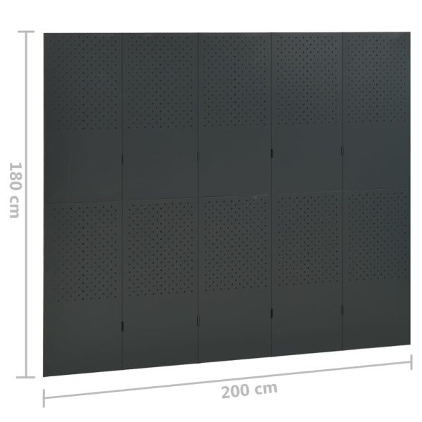 5-панелни паравани за стая, 2 бр, антрацит, 200x180 см, стомана