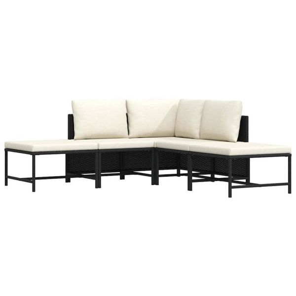 Градински комплект с възглавници, 5 части, черен полиратан