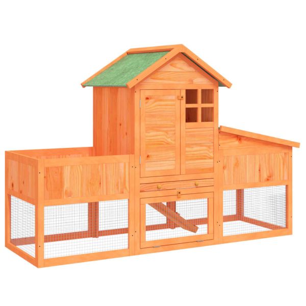 Клетка за зайци кафява 170x63x113 см борово дърво масив