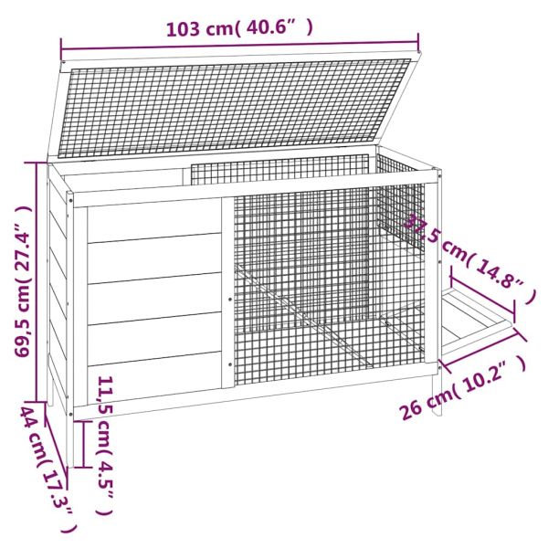 Клетка за зайци червена 103x44x69,5 см борово дърво масив