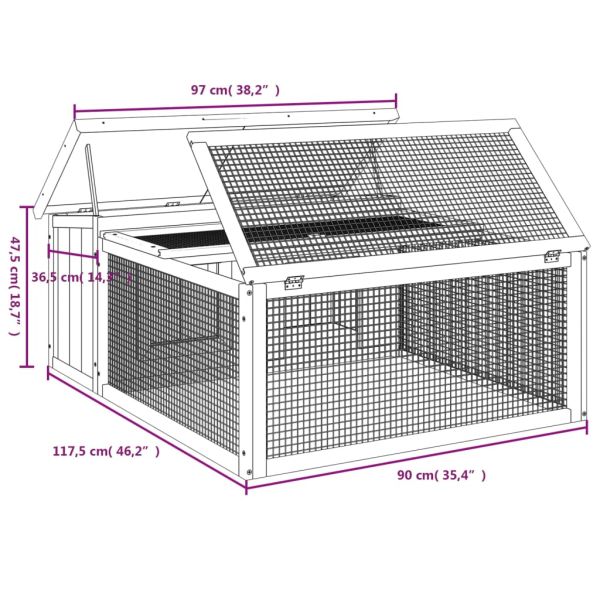 Клетка за зайци кафява 117,5x97x47,5 см борово дърво масив