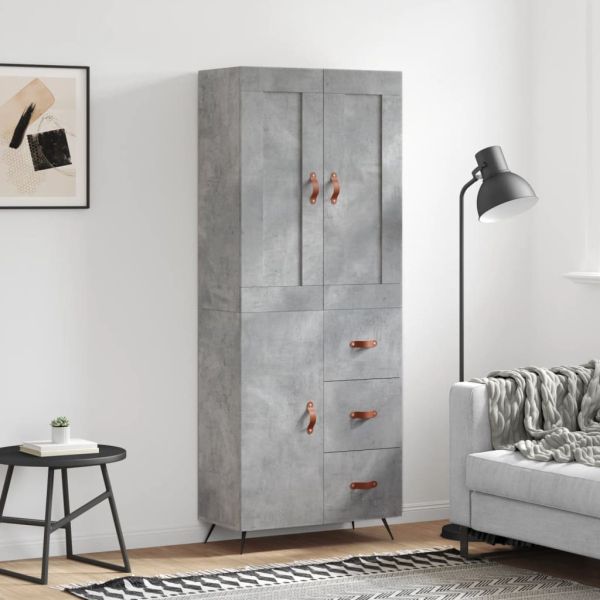 Висок шкаф, бетонно сив, 69,5x34x180 см, инженерно дърво