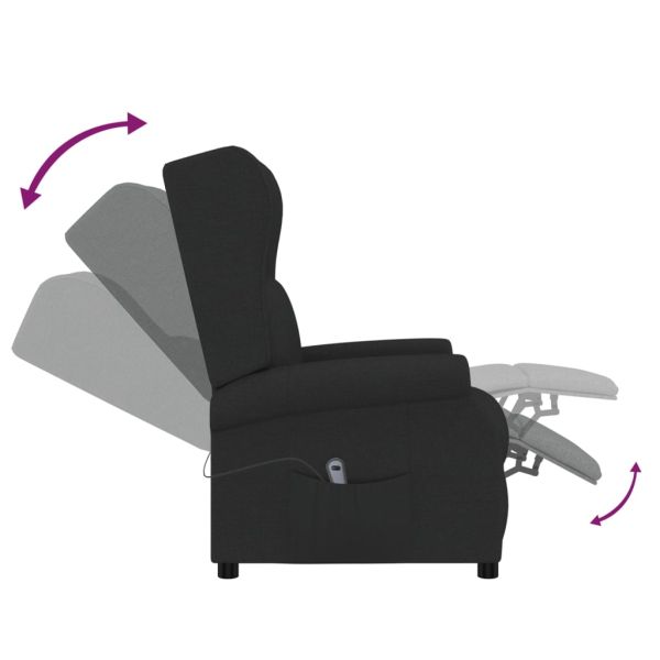 Wingback електрически реклайнер стол, черен, текстил
