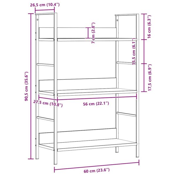 Библиотека с 3 рафта, бяла, 60x27,6x90,5 см, инженерно дърво